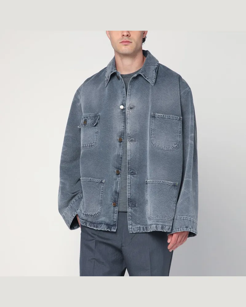 Prada Distressed Overshirt aus blauem Canvas Blau