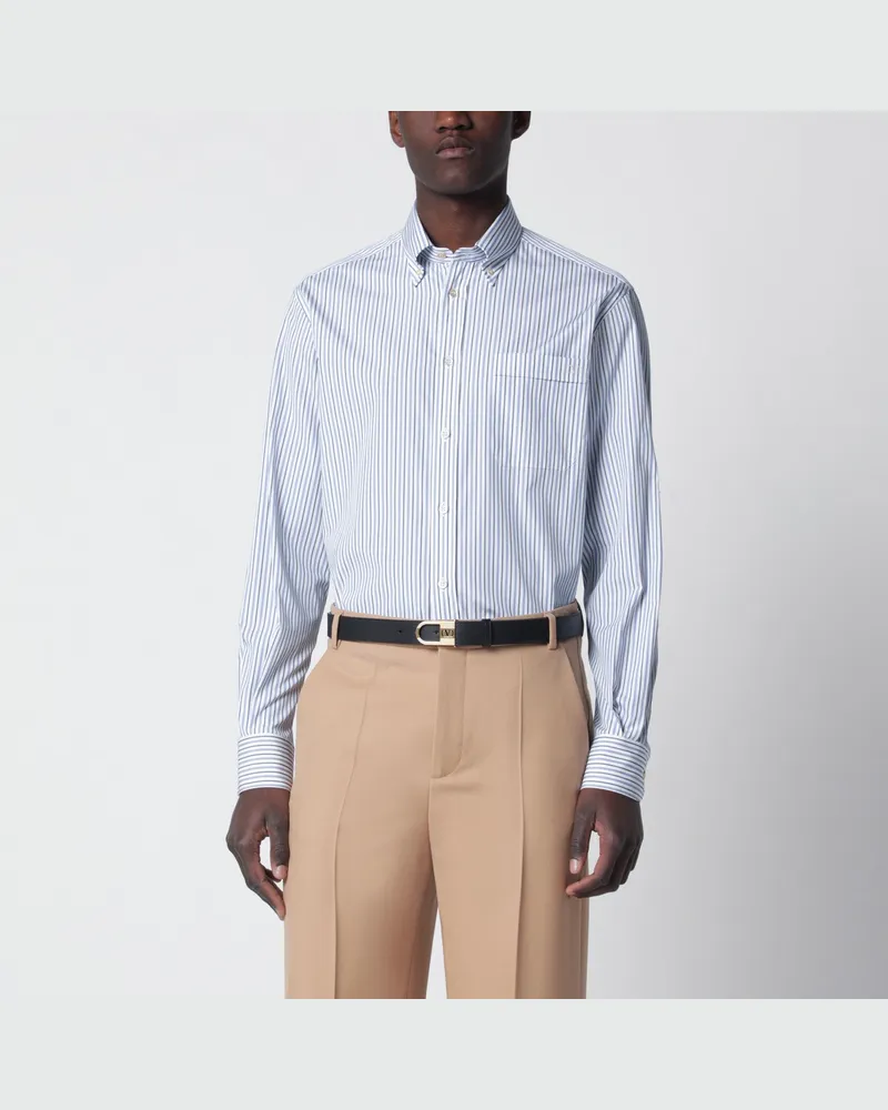 Valentino Garavani Elfenbeinfarbenes Hemd mit hellblauen und blauen Streifen Light