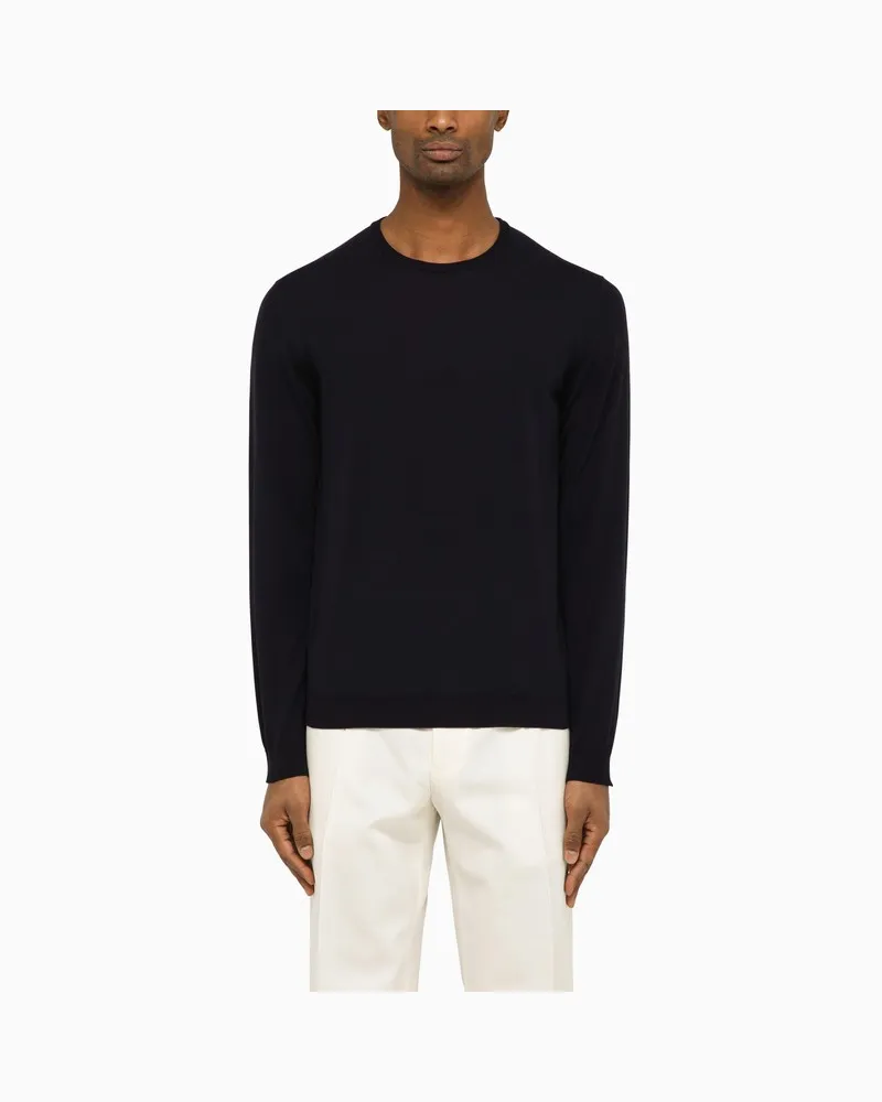 Roberto Collina Marineblauer Pullover mit Rundhalsausschnitt aus Baumwolle Blau