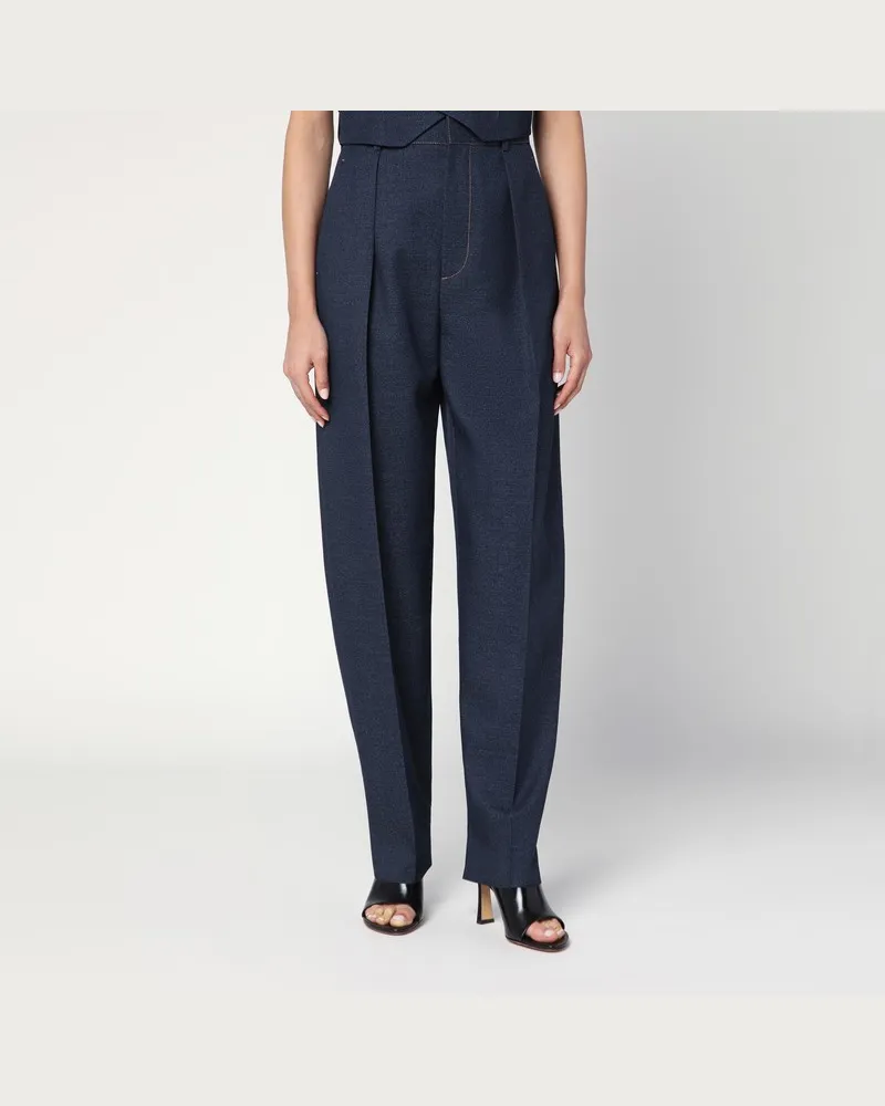 Bottega Veneta Dunkelindigofarbene Hose aus Wollmischung Blau