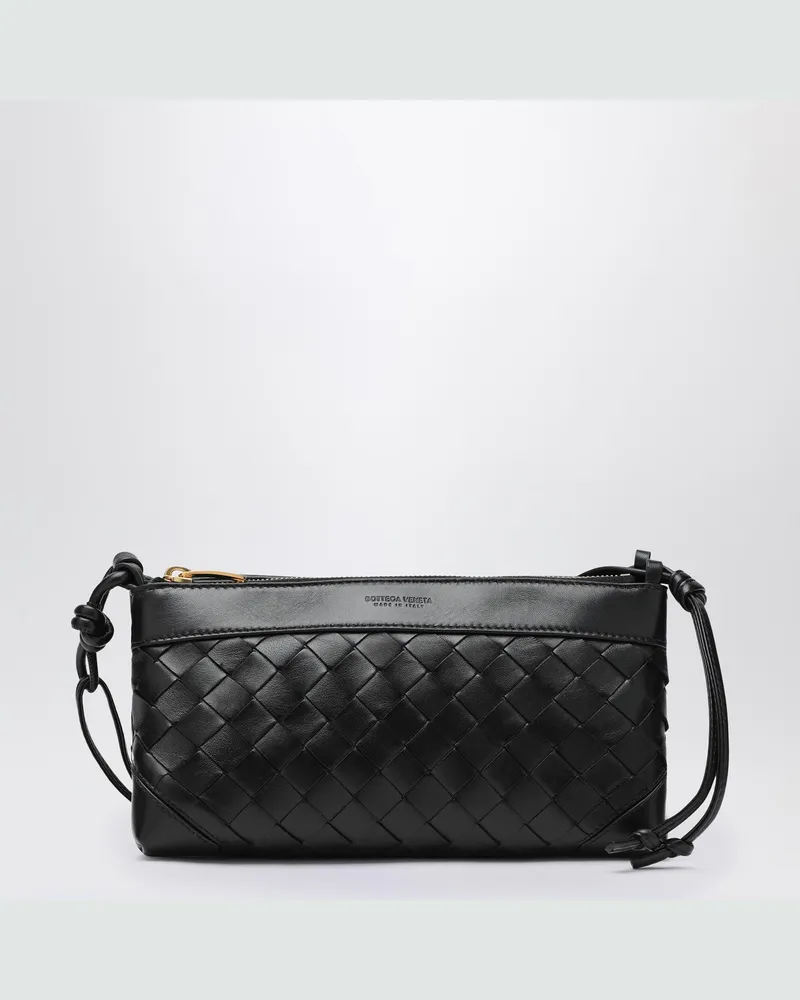 Bottega Veneta Schwarze Double Patch Tasche aus Leder und Intrecciato 