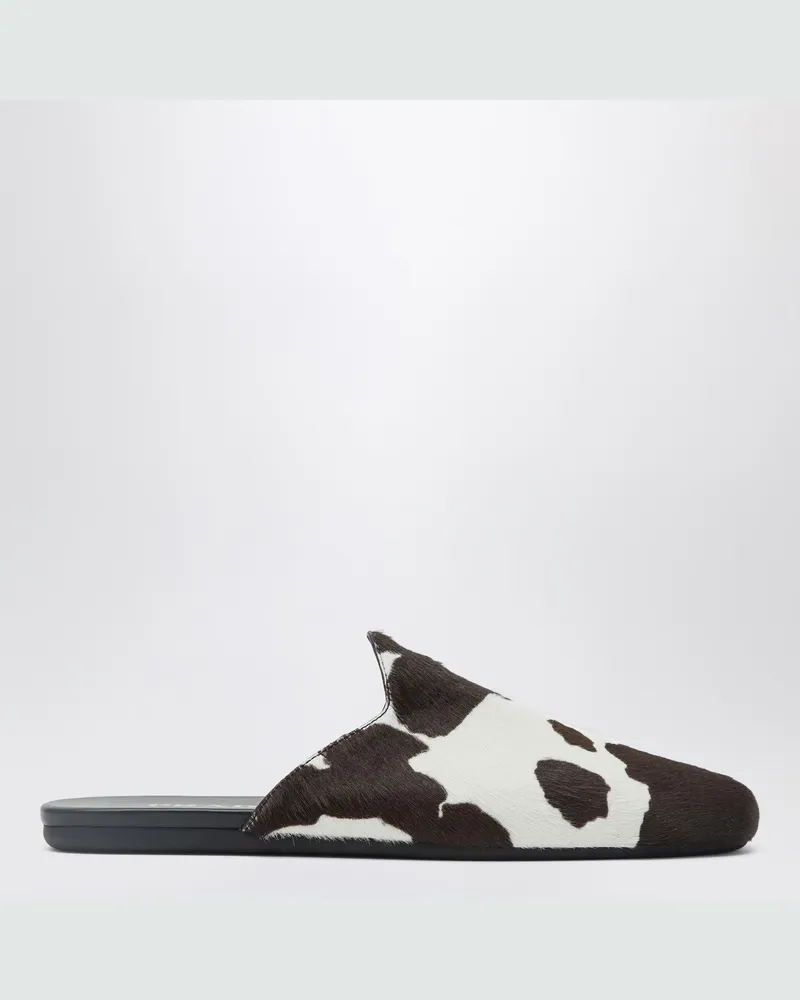 Prada Weiße/dunkelbraune Sabots mit Animal-Print White