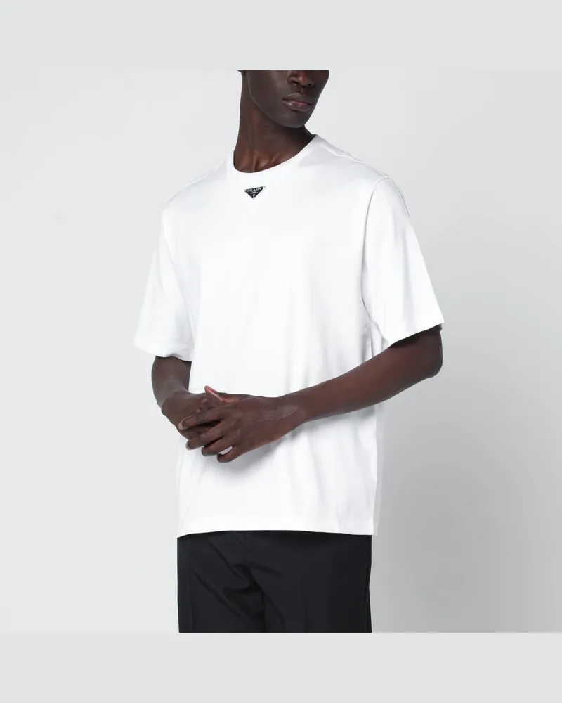 Prada Weißes T-Shirt mit Dreieckslogo Weiß