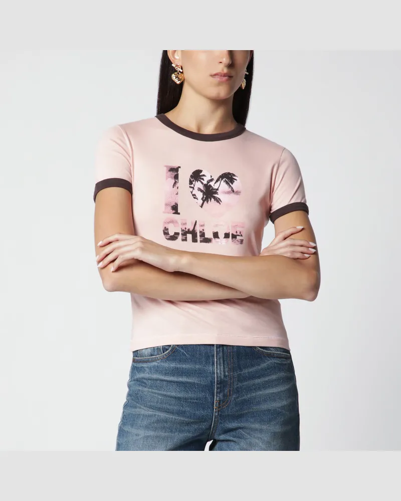 Chloé Rosa T-Shirt aus Baumwolle mit Logoprint Pink