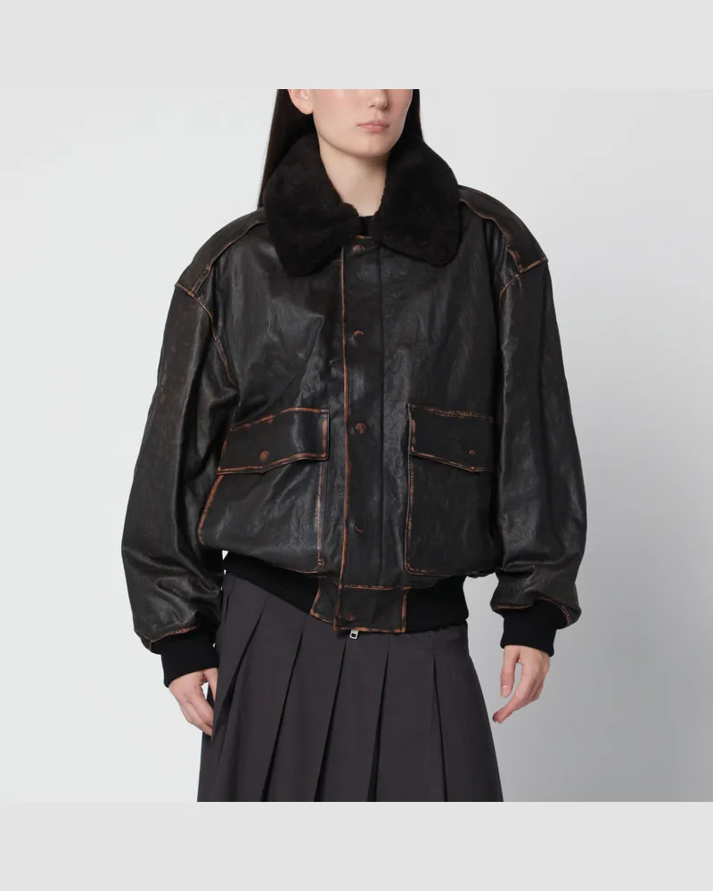Dunst A-2 black brushed lambskin blouson Black