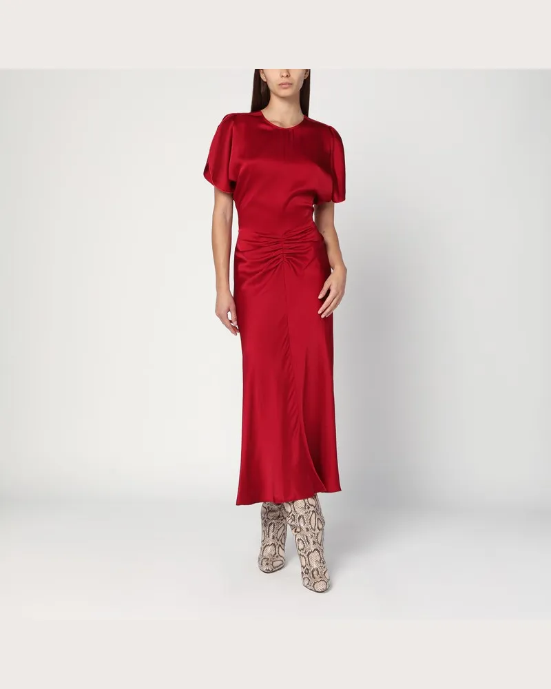 Victoria Beckham Fuchsiafarbenes Midikleid mit geraffter Taille Rosa