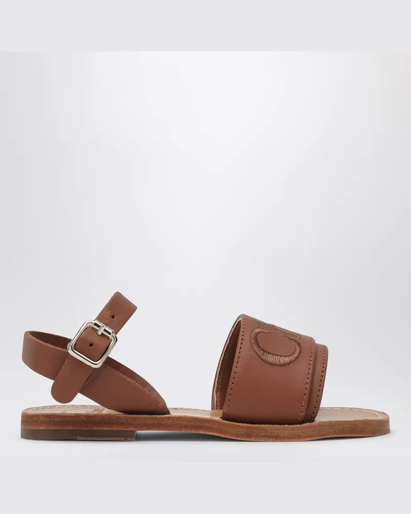 Chloé Braune Ledersandale mit Logo Braun