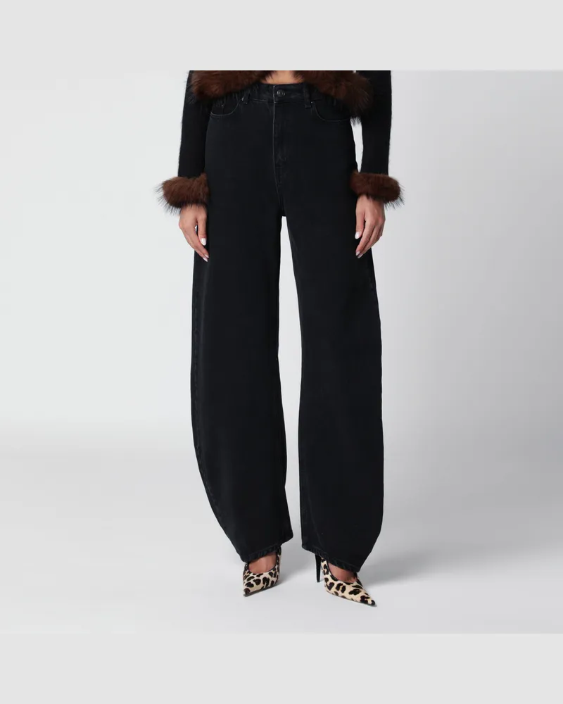 ROTATE Birger Christensen Draped Barrel Leg schwarze Denim-Jeans Black