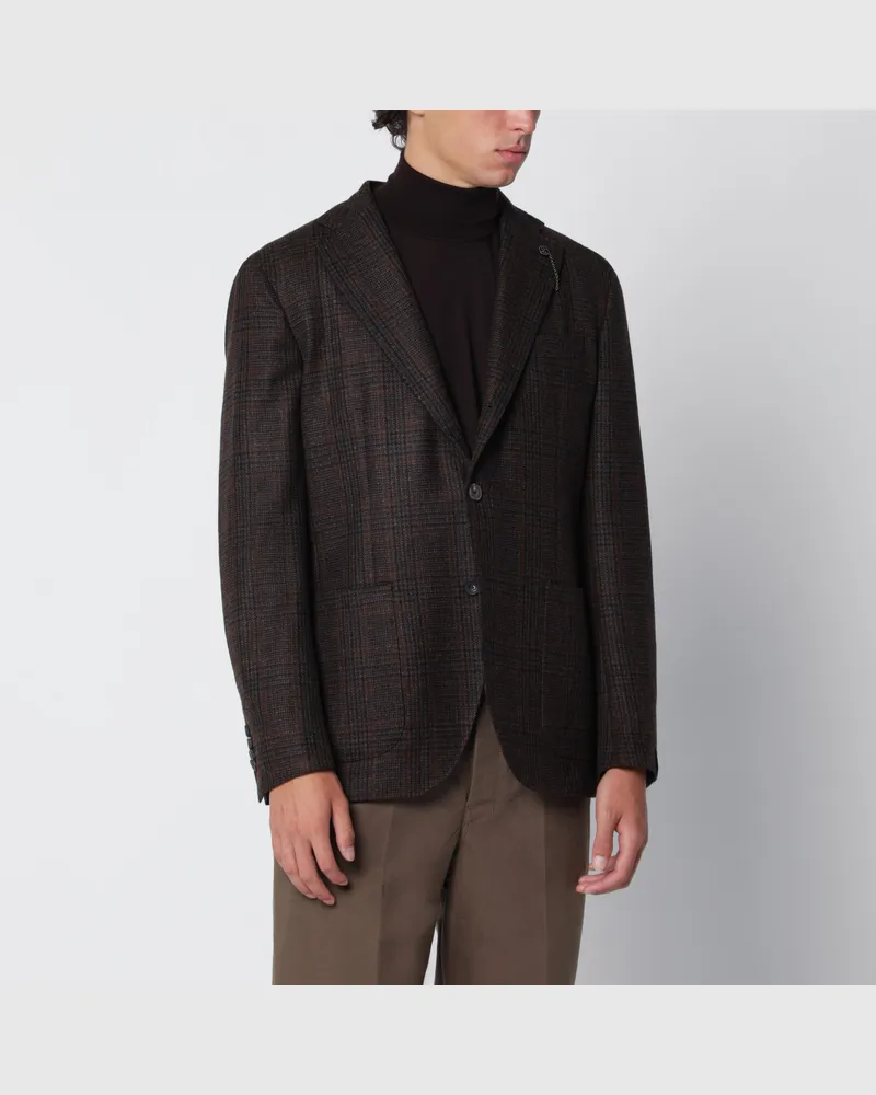 Biagio Santaniello Einreihiger Blazer in Braun mit Prince-of-Wales-Karomuster Brown