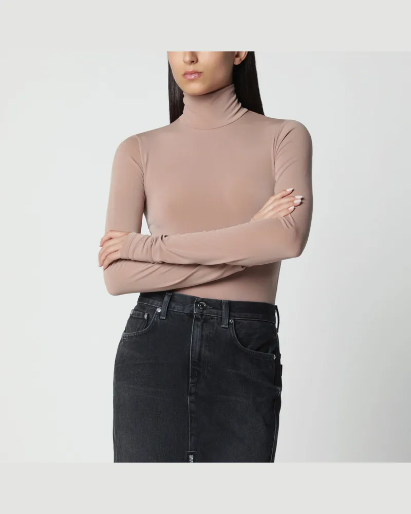 ANDAMANE Blush pink turtleneck bodysuit in stretch jersey Pink
