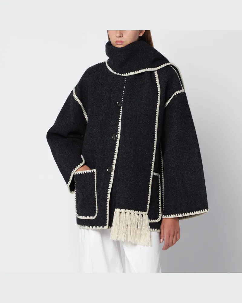 Totême Dunkelgraue melierte Jacke mit Schal Grey