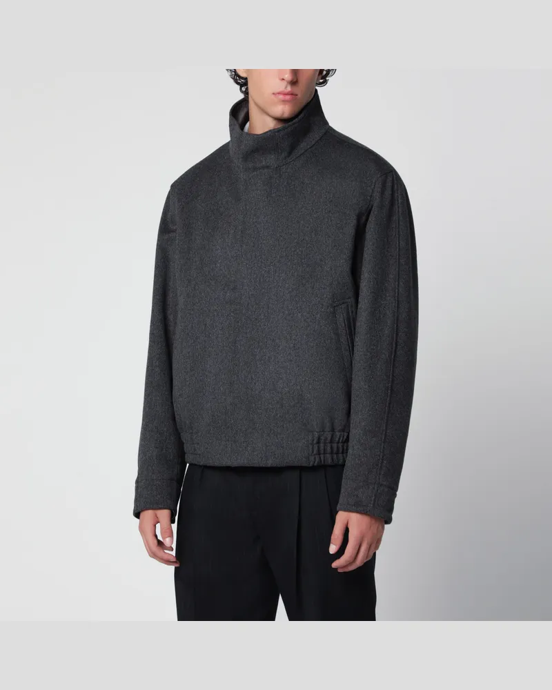 LARDINI Graue Jacke mit Reißverschluss aus Wolle Grey