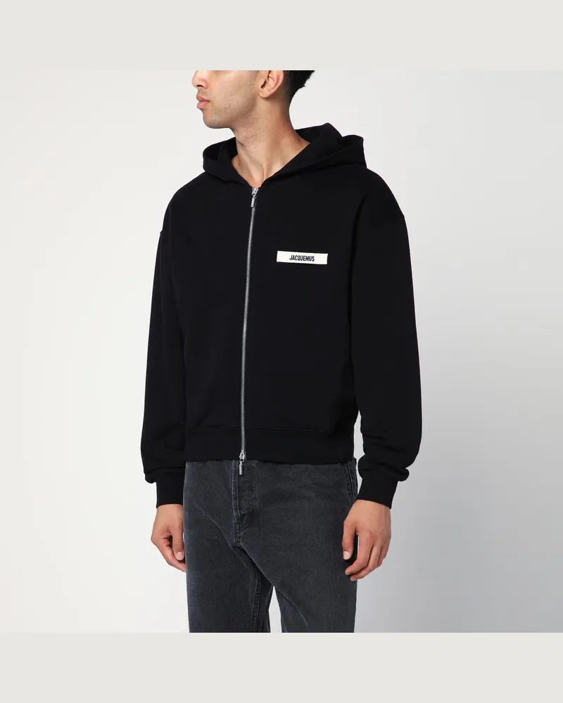 Jacquemus Schwarzes Kapuzensweatshirt mit Reißverschluss aus Baumwolle Schwarz