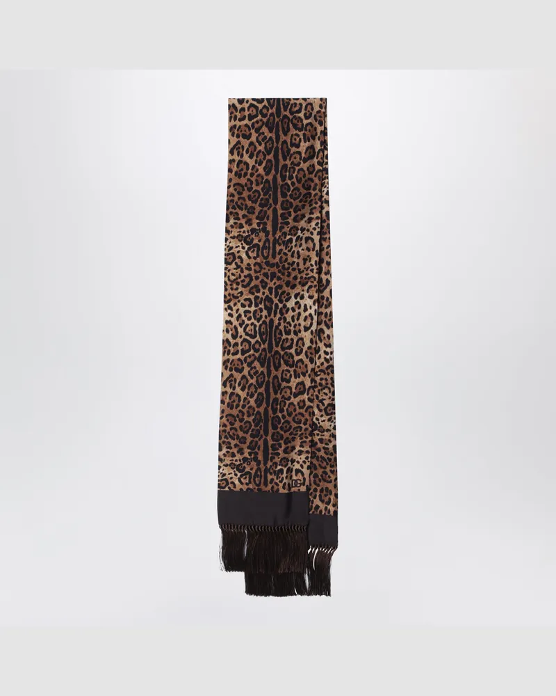 Dolce & Gabbana Seidenschal mit Fransen im Leopardenprint Multicolor
