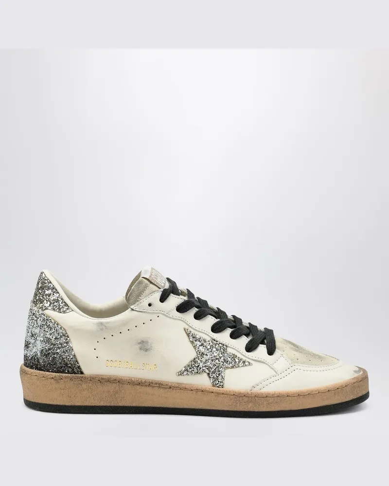 Golden Goose Silber/weißer Ballstar Sneaker mit Glitzer Weiß