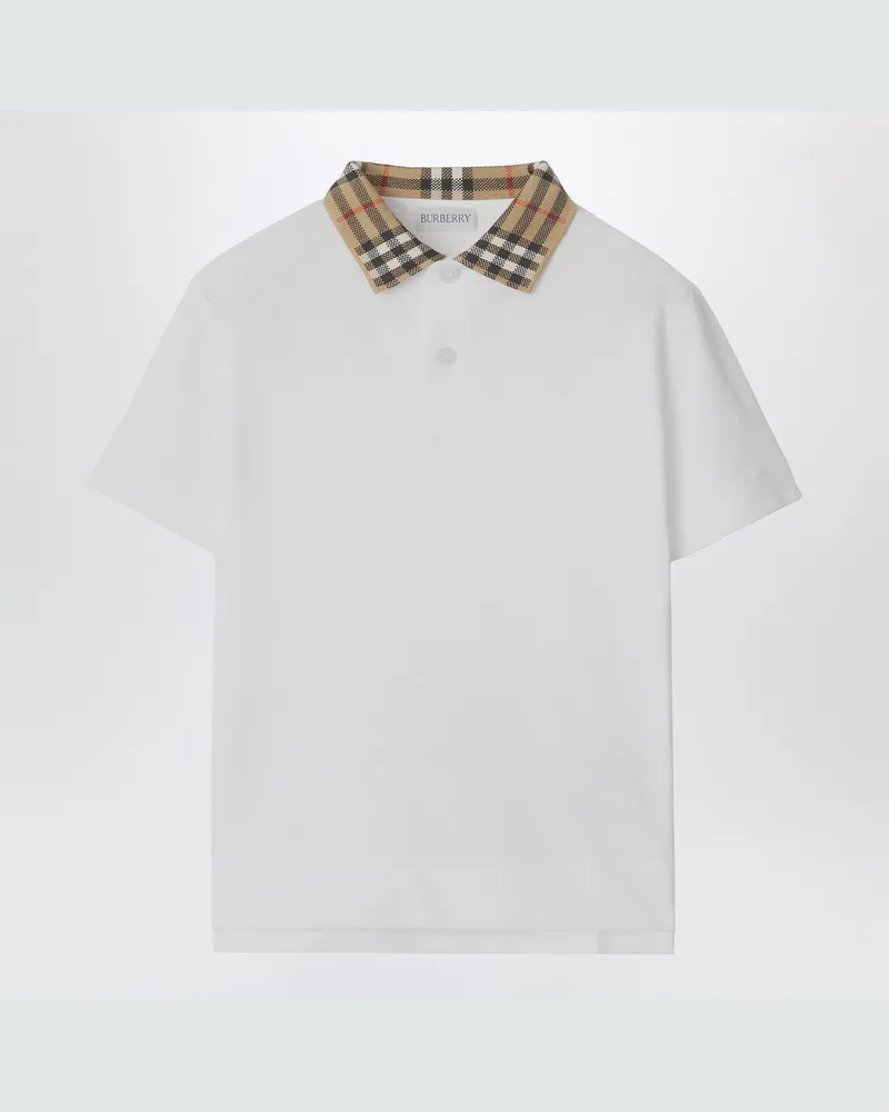 Burberry Weißes Poloshirt mit Check-Muster am Kragen 