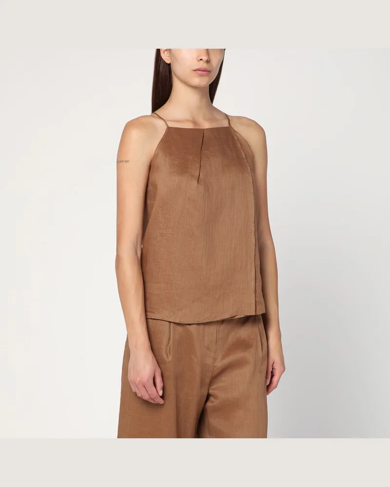 Max Mara Tabakfarbener Ramie-Gaze-Top Braun
