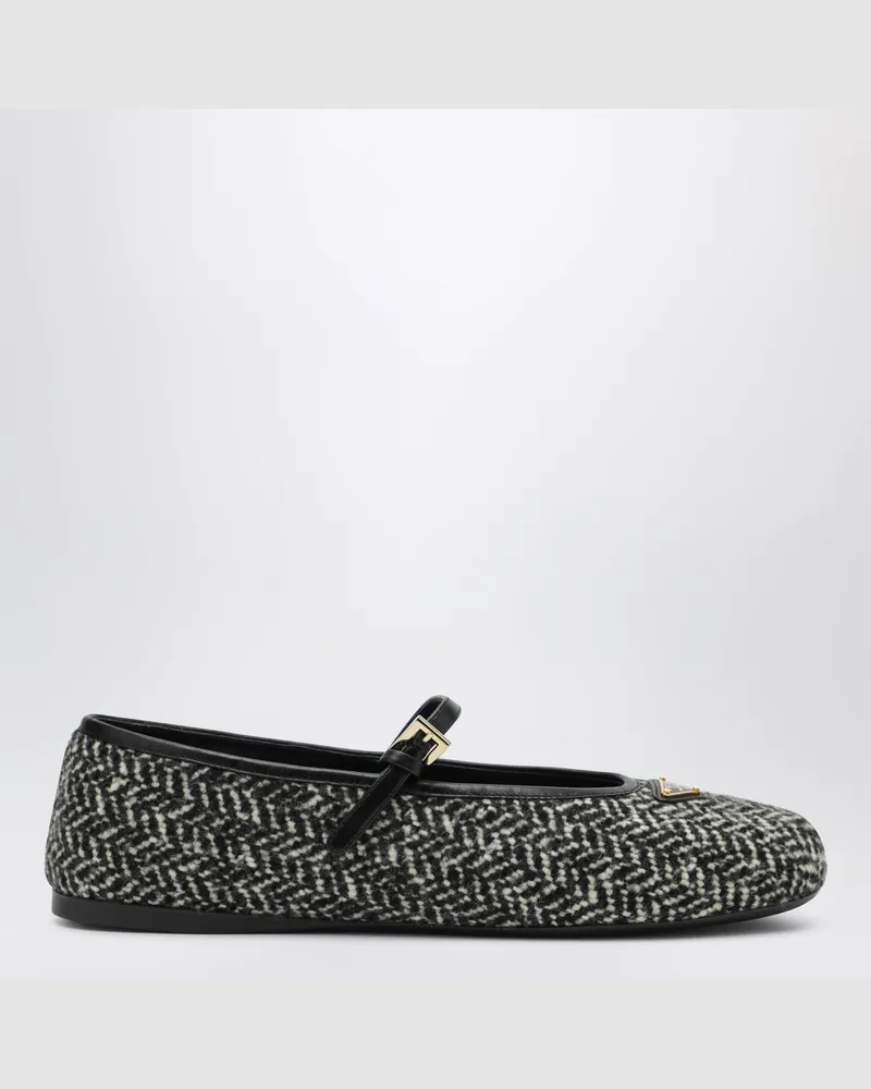 Prada Ballerinas aus Textil mit weiß/schwarzem Muster White