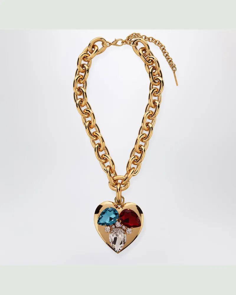 Alessandra Rich Goldfarbene Kettenhalskette mit Herzanhänger Multicolor