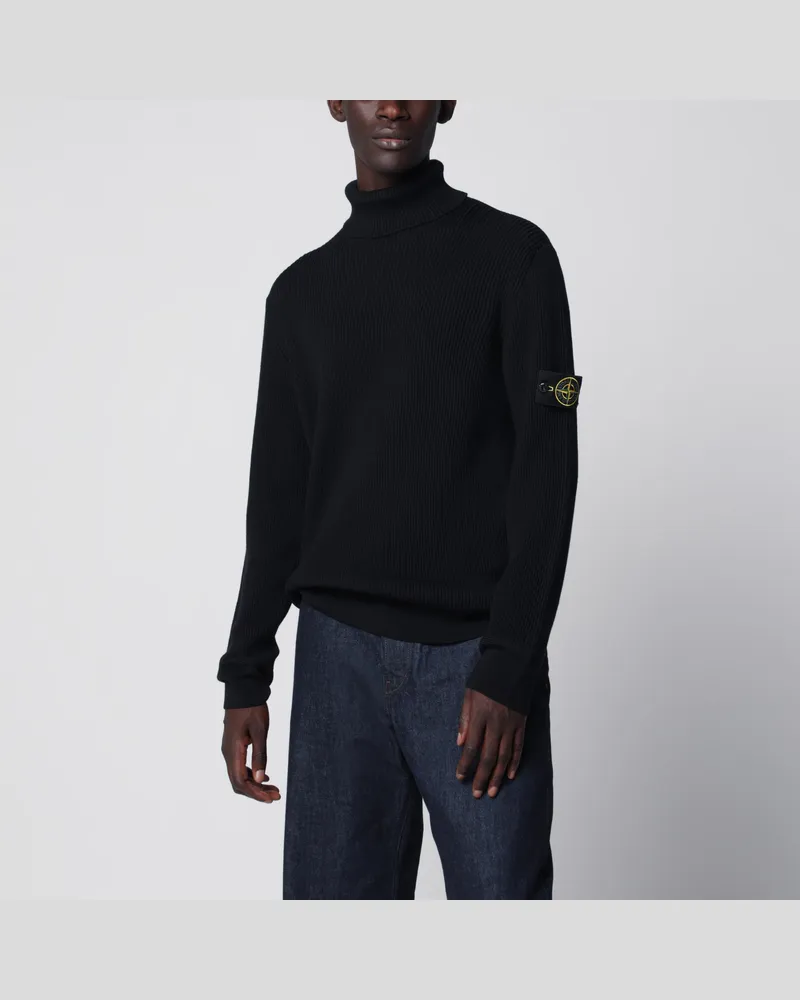 Stone Island Marineblauer gerippter Rollkragenpullover Blue