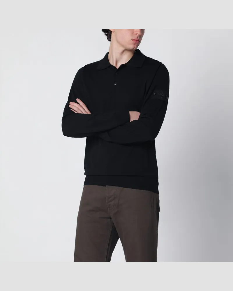 Stone Island Schwarzer Wollpullover mit Polokragen Schwarz