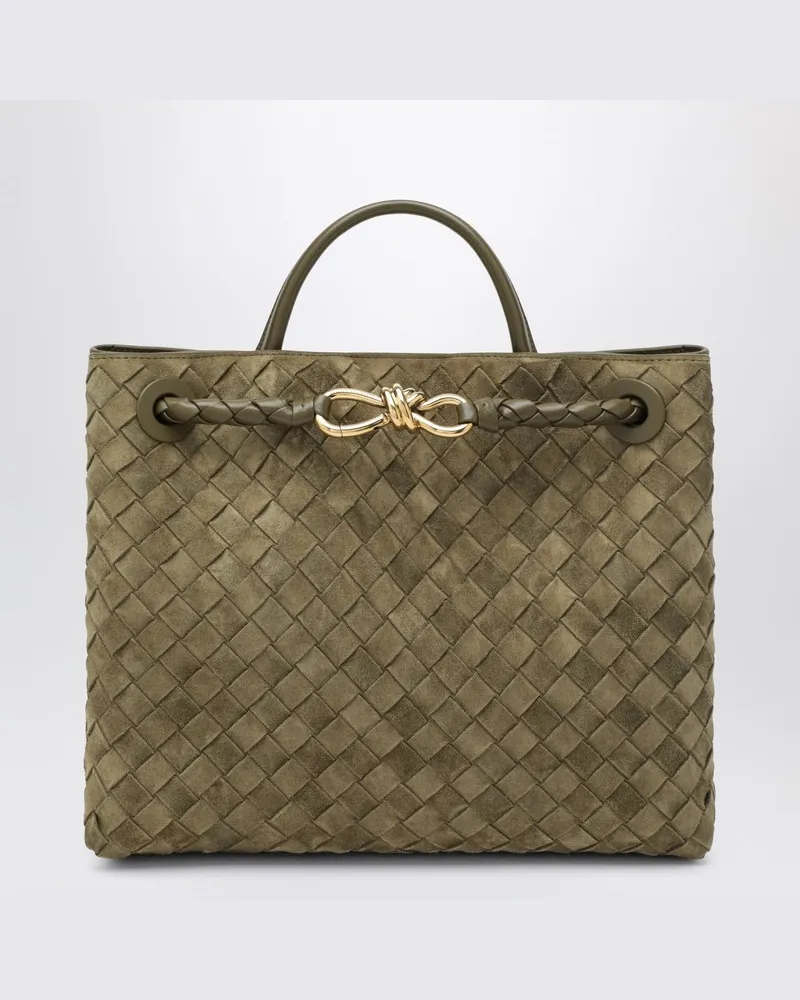 Bottega Veneta Mittlere Andiamo-Tasche aus schlammfarbenem Wildleder Grün