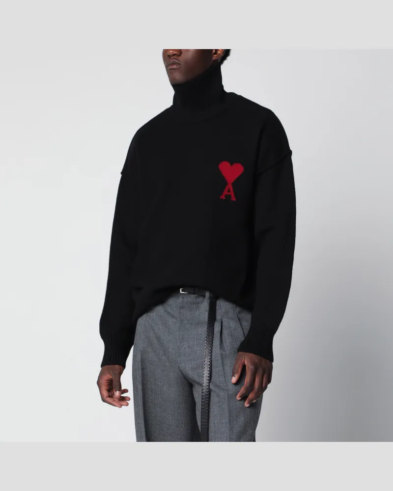 AMI Paris Schwarzer Ami de Coeur Rollkragenpullover Black