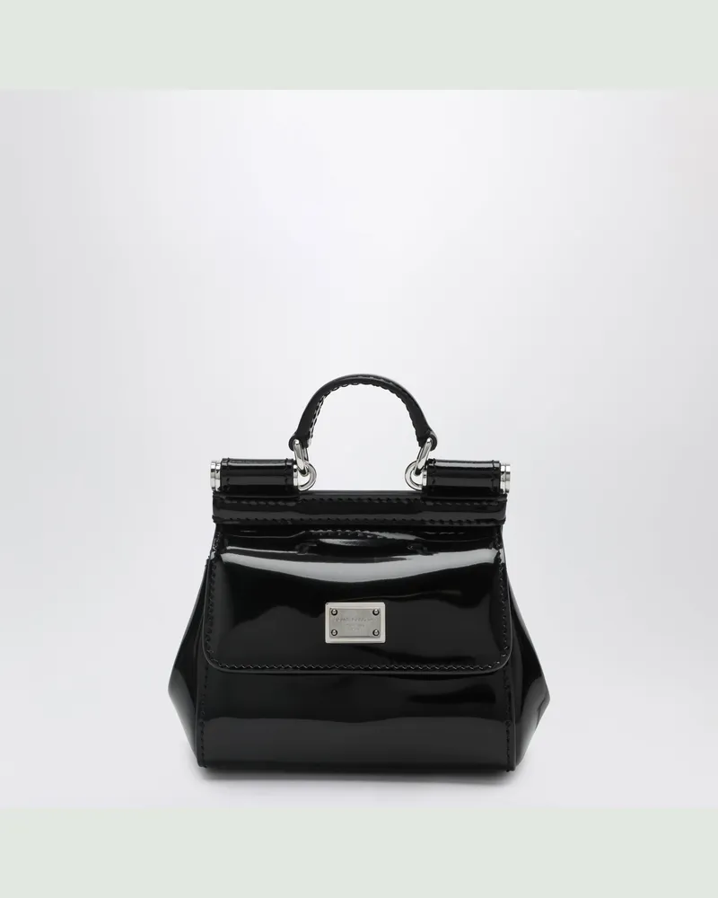 Dolce & Gabbana Mini-Tasche mit Logo-Plakette aus Lackleder, schwarz Black