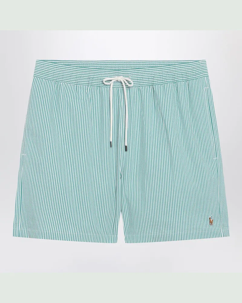 Ralph Lauren Traveler Badehose mit weiß/grünen Streifen aus Seersucker Green