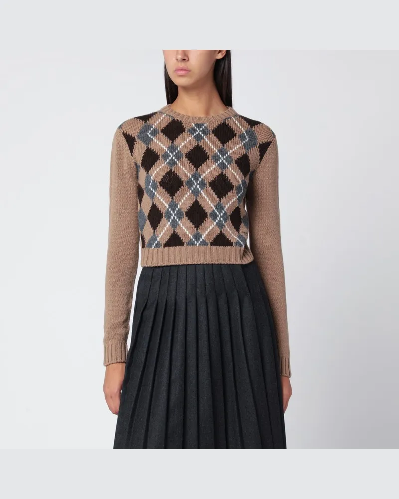 Prada Beige Jacquard-Kaschmirpullover Braun