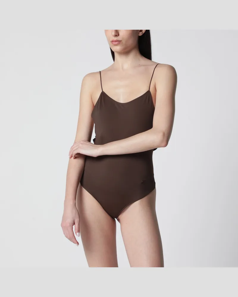 Jacquemus Brauner Cabana Badeanzug mit Rüschen Brown