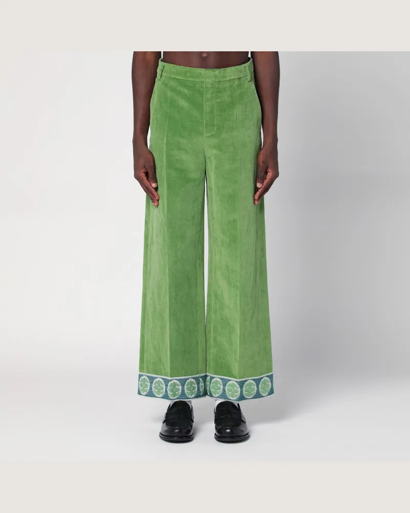 Valentino Garavani Grüne Samthose mit Jacquard-Abschluss Grün