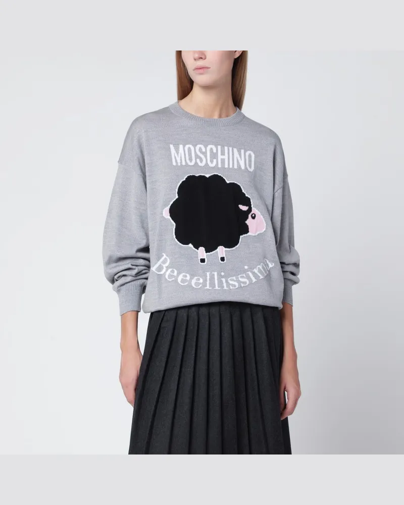 Moschino Grauer Wollpullover mit Intarsien-Logo Grau