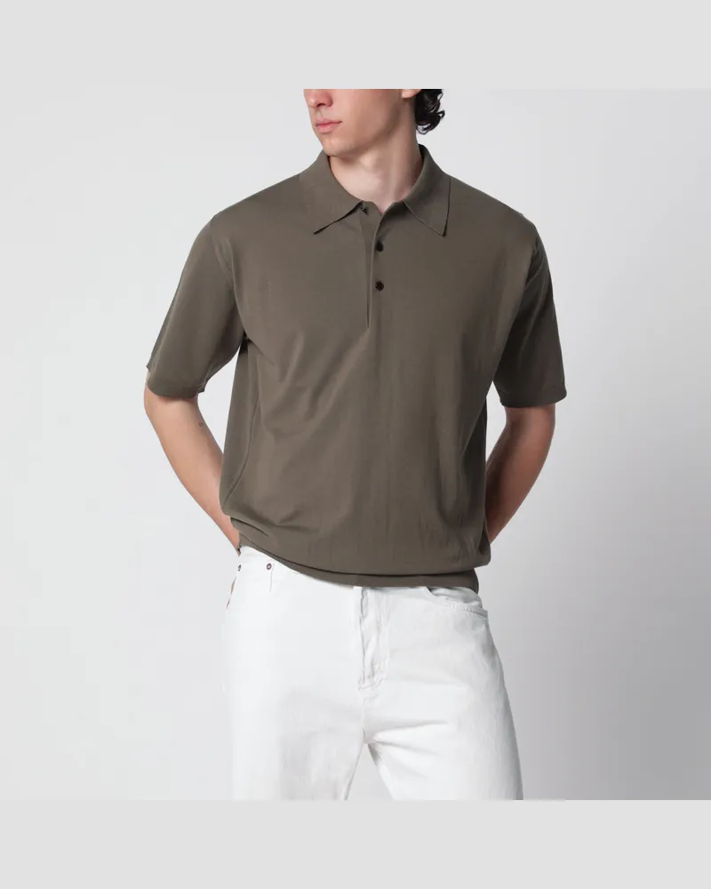 AURALEE Kurzärmeliges Poloshirt aus Baumwolle in Olivgrau Grey