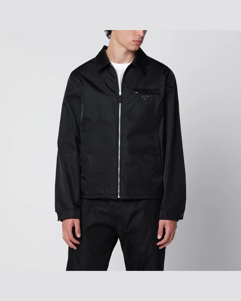 Prada Schwarze Re-Nylon Jacke mit Reißverschluss Black