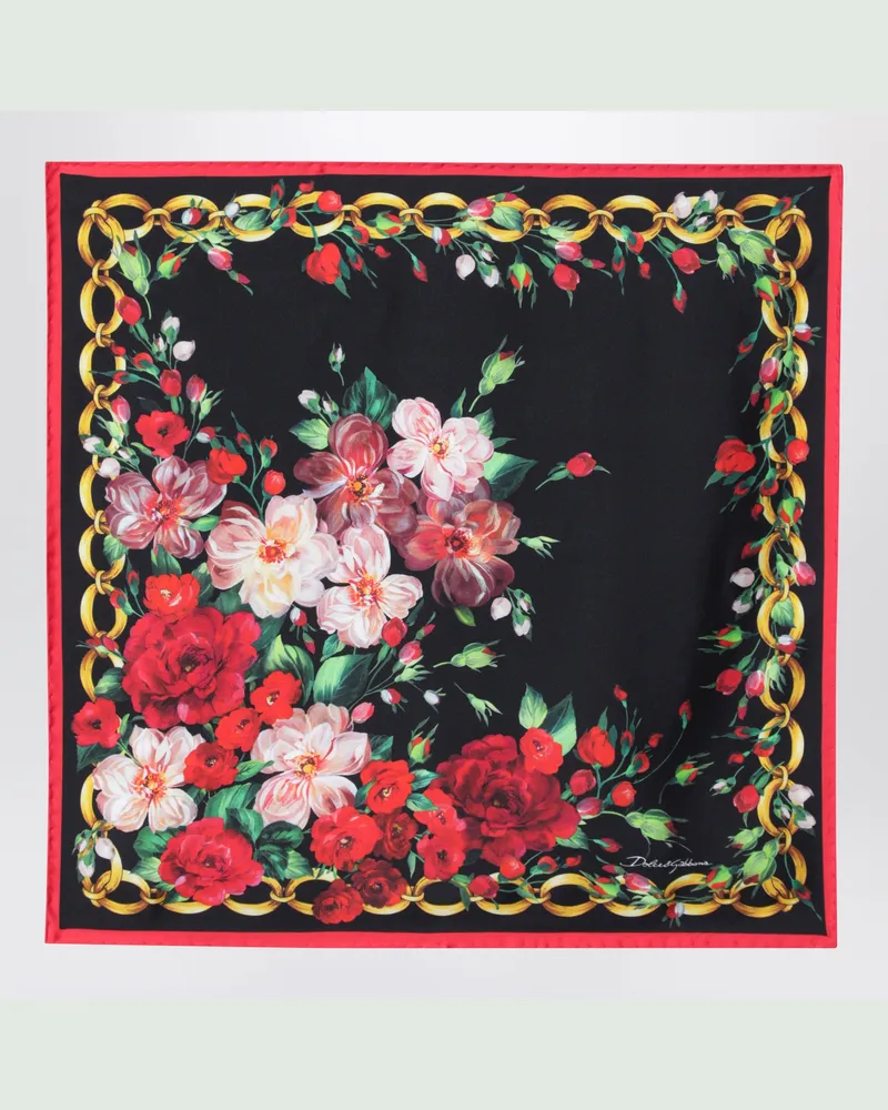 Dolce & Gabbana Seidentwill-Tuch 50x50 mit Kettenbordüre in Rosa Multicolor