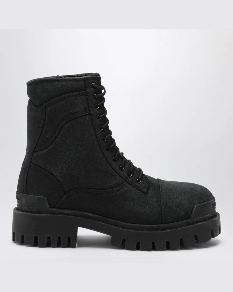 Balenciaga Schwarze Combat Strike Stiefel aus Baumwoll-Canvas Schwarz