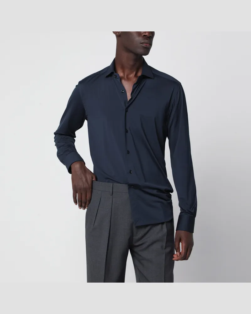 XACUS Blaues Active Hemd aus Twill Blue