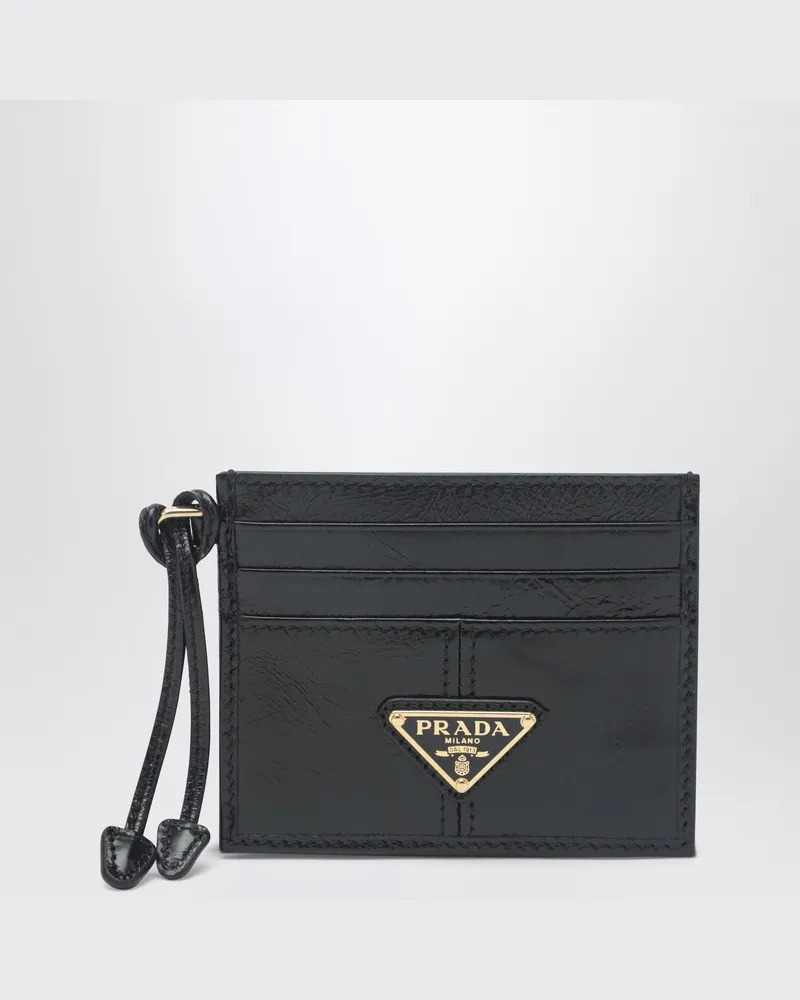 Prada Kartenetui aus schwarzem Leder mit Dreieckslogo 
