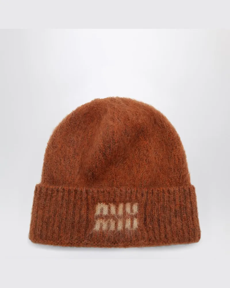 Miu Miu Rostfarbene Beanie aus Mohair-Mix Braun