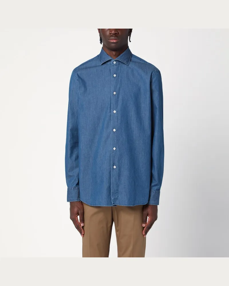 XACUS Blaues Denim-Shirt Blau