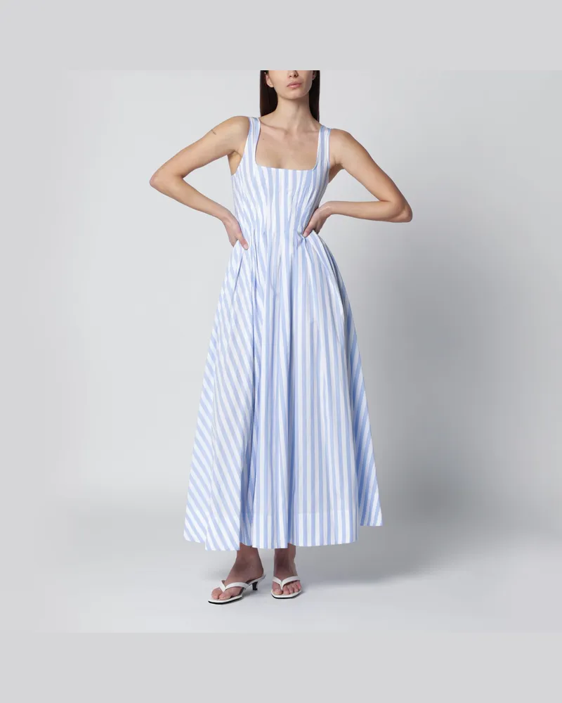 SPORTMAX Langes gestreiftes Popelinekleid aus Baumwolle hellblau Light