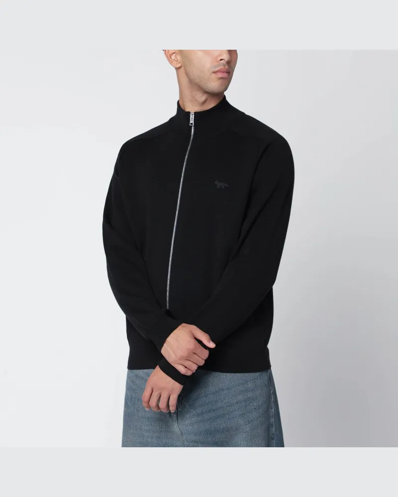 Kitsuné Schwarzer Woll-Cardigan mit Reißverschluss Schwarz