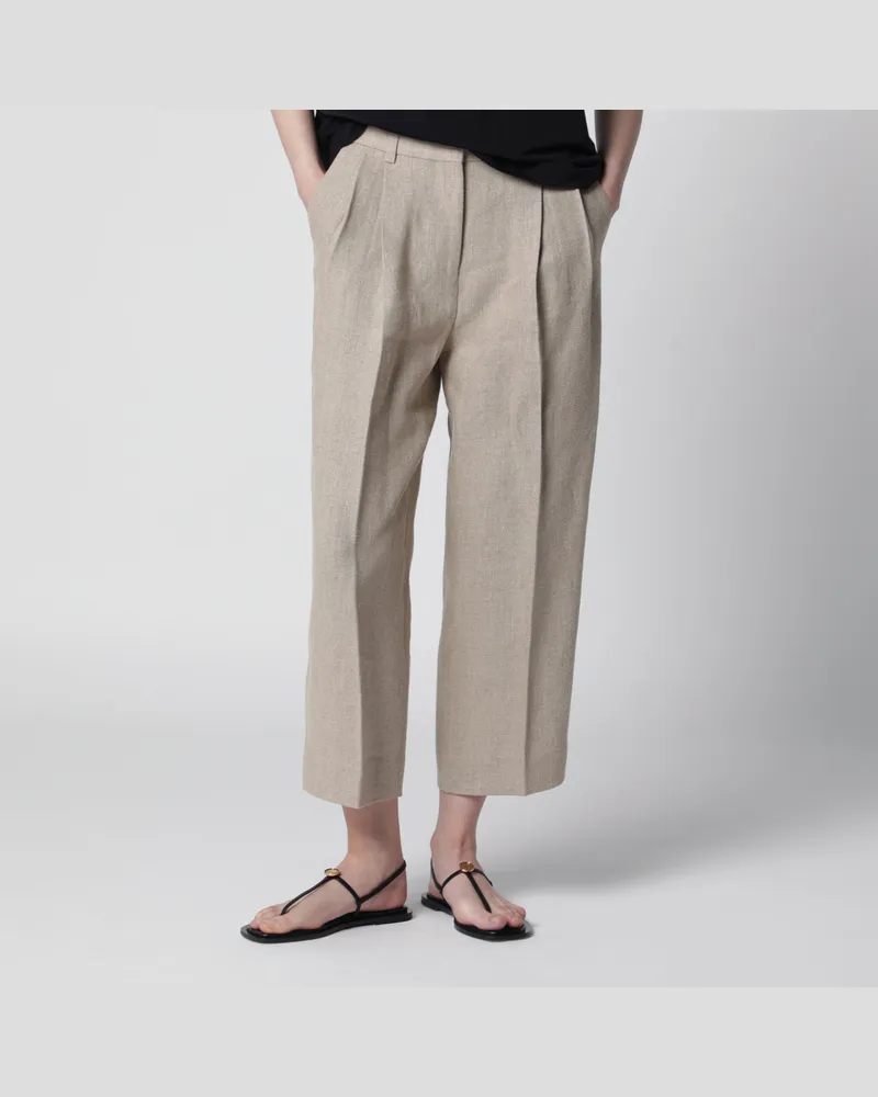 Totême Beige Shorts aus Leinen mit hoher Taille Beige