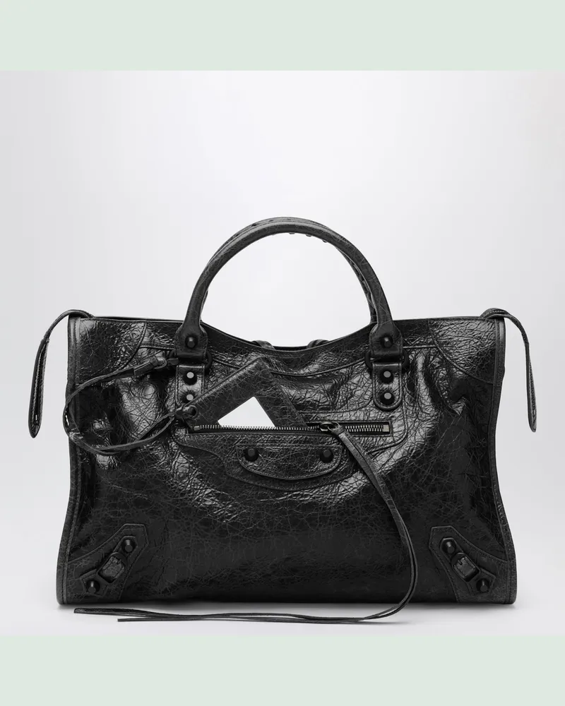 Balenciaga Mittelgroße schwarze Le City Handtasche aus Leder Black