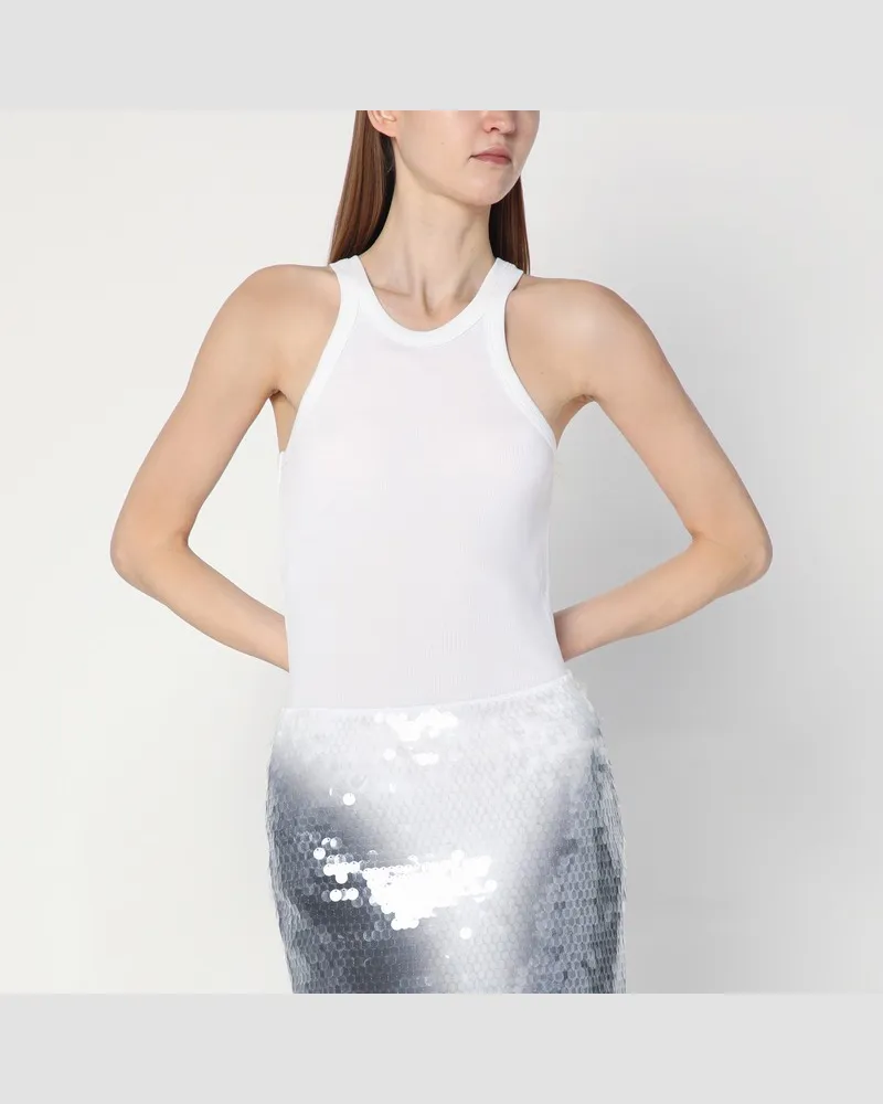 SPORTMAX Geripptes weißes Tanktop aus Seidenmischung Blau