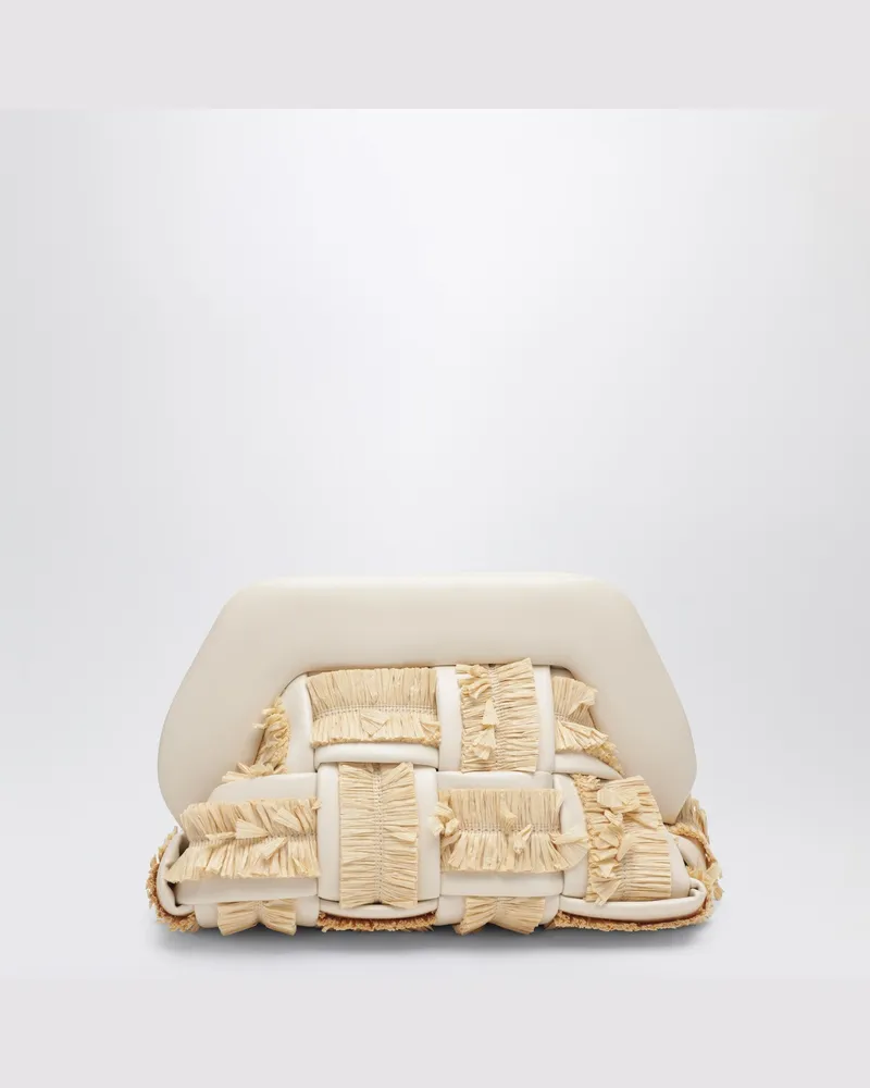 THEMOIRÈ Kleine Clutch Tia in Butterfarbe mit Raffia-Einsätzen Beige