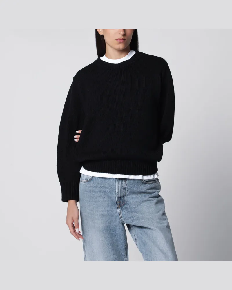Totême Oversize-Pullover mit Rundhalsausschnitt aus schwarzer Baumwolle Black