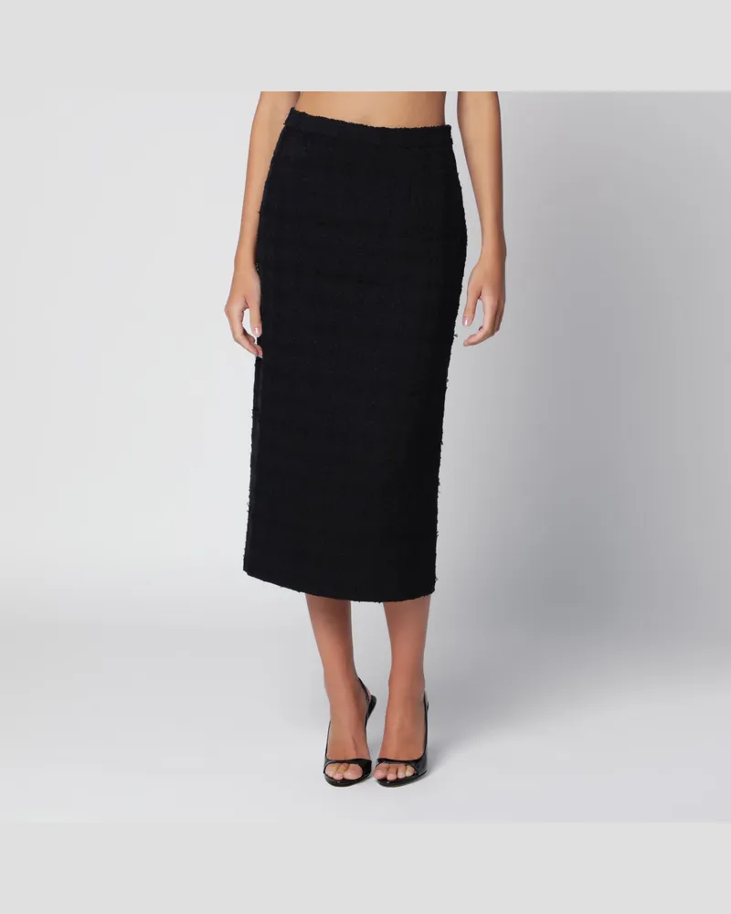 Alessandra Rich Schwarzer Midirock aus Bouclé-Tweed Black