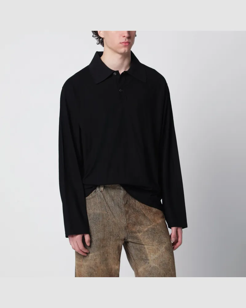 Our Legacy High Twist Rugby-Shirt aus schwarzem Baumwolljersey Black